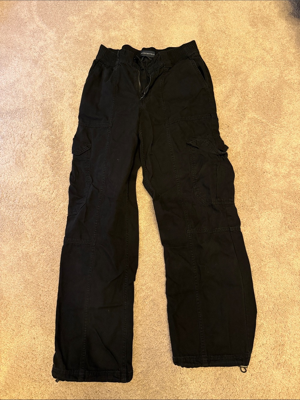 Black Cargo Pants with Elastic Waist - Picture 1 of 2